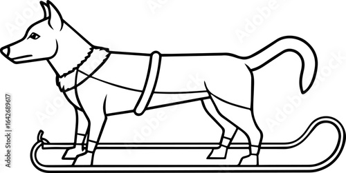 Dog sled black outline vector and illustration, coloring book page