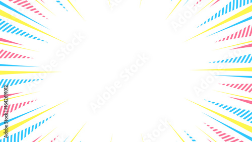 柄入りの集中線、背景フレーム、ポップなデザイン、16:9サイズ