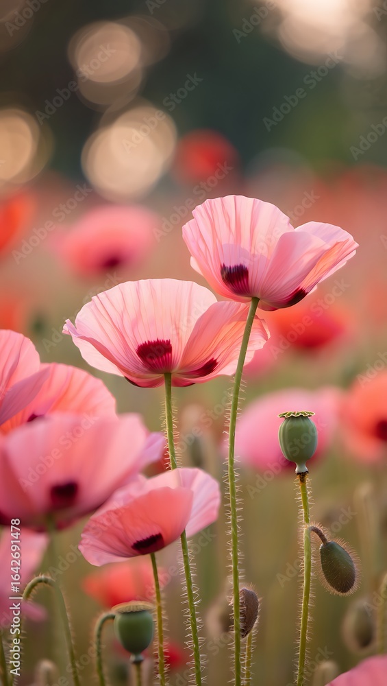 Obraz premium Bright and beautiful pink and red flowers bloom in a summer garden