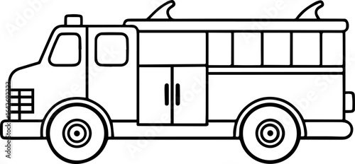 Fire engine black outline vector and illustration, coloring book page