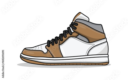 Vector Sneaker Illustration, Stylish Brown and White Sport Shoe Design, Isolated on Transparent Background