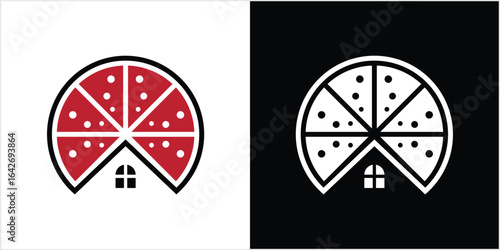 pizza with home logo design vector