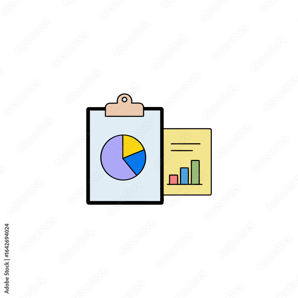 Clipboard with pie chart and bar graph for business analysis Clipboard with pie chart and bar graph for business analysis