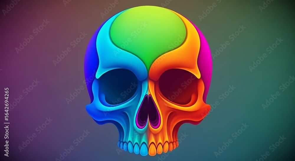 Obraz premium Colorful Abstract Art Skull with Geometric Shapes and Fluid Patterns – Modern Surreal Design 