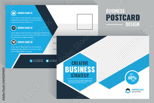 Blue color Corporate Business Postcard for marketing campaigns mailer Template