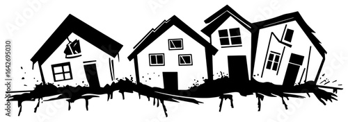 Silhouette of a Cracked House Post-Earthquake