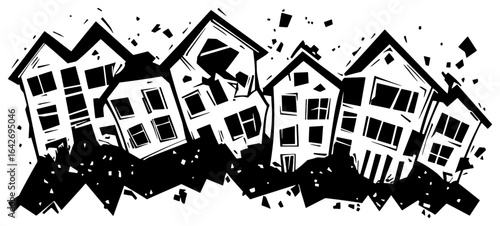 Silhouette of a Cracked House Post-Earthquake