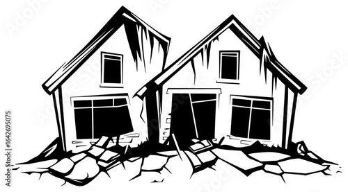 Collapsed Home Silhouette: Earthquake Impact