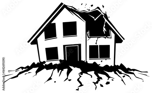 Collapsed Home Silhouette: Earthquake Impact