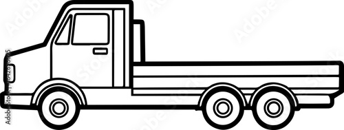 Flatbed truck black outline vector and illustration, coloring book page
