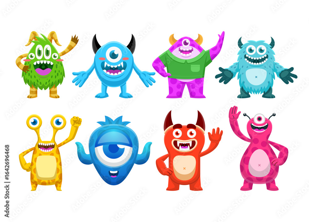 Obraz premium Collection of Cute Monster in Flat Style Illustration