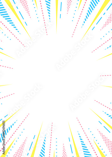 柄入りの集中線、背景フレーム、ポップなデザイン、縦向き