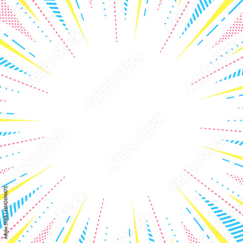 柄入りの集中線、背景フレーム、ポップなデザイン、正方形サイズ