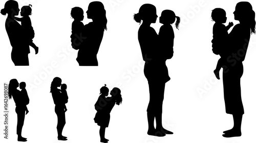 vector silhouette of a woman holding a child in her arms .Generative AI