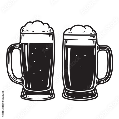 Two beer mugs illustration depicting delicious drink and frothy foam for st patricks day