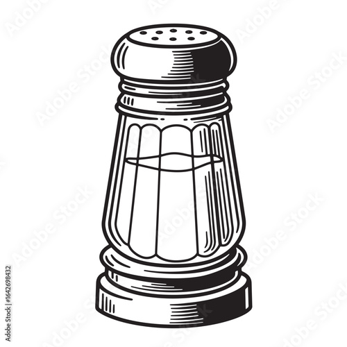 Vector illustration of a classic salt shaker in black and white isolated on white