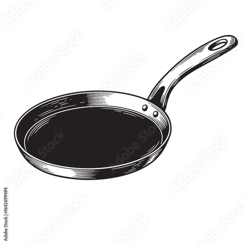 Vintage engraved skillet illustration ideal for culinary themes and kitchen design projects