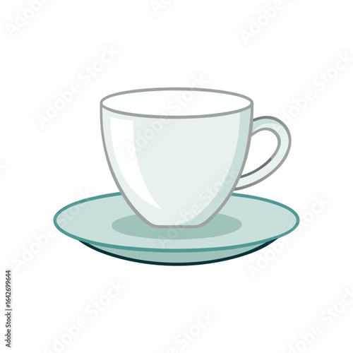 Simple white coffee cup and saucer with a light blue tint