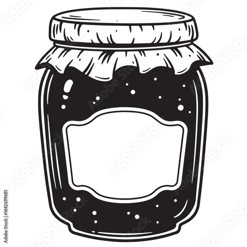 Vintage hand drawn illustration of a preserved jar with a label and lid isolated