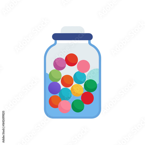 Jar filled with colorful marbles or gumballs