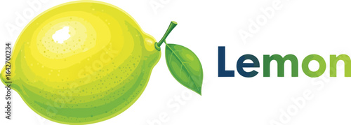 Illustration of a lemon with a leaf, ideal for food and beverage concepts, healthy eating, and summer themes great for recipes and product design