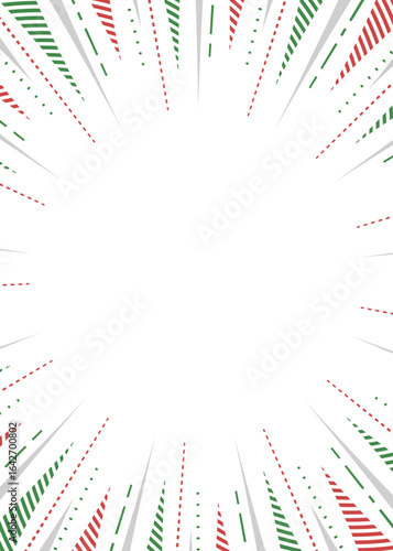 柄入りの集中線、背景フレーム、ポップなデザイン、クリスマスカラー、縦向き