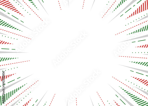 柄入りの集中線、背景フレーム、ポップなデザイン、クリスマスカラー