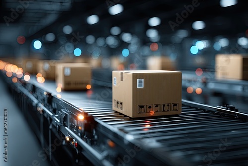 Cardboard boxes on a conveyor belt in a warehouse (1)