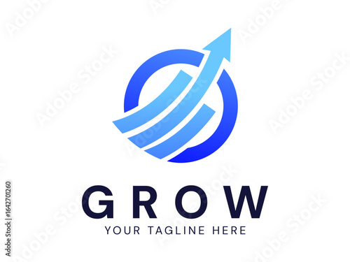 Modern grow Business with overlapping growth arrow charts in circle logo vector design concept. Growth logotype symbol for digital finance, ui, technology, investment, business, website, financial, ui
