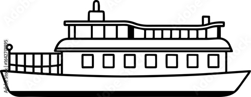 Barge outline vector illustration, line art