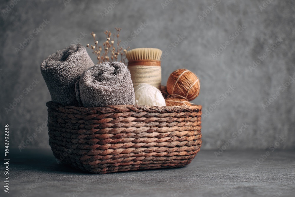Fototapeta premium A woven basket filled with spa items