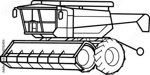 Combine harvester outline vector illustration, line art