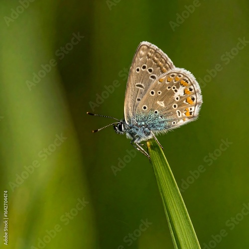 Wallpaper Mural A common blue butterfly perched on a blade of grass against a blurred green background Torontodigital.ca