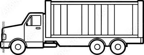 Container truck outline vector illustration, line art