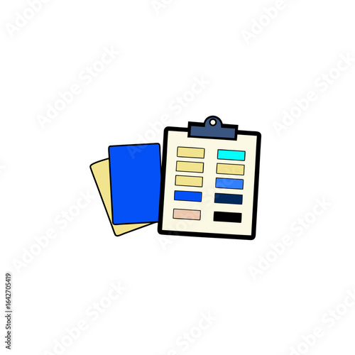 Clipboard with color swatches and documents