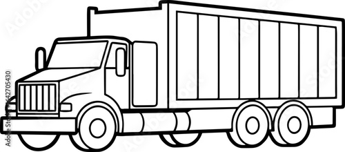 Container truck outline vector illustration, line art