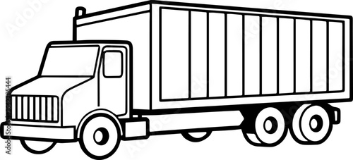 Container truck outline vector illustration, line art