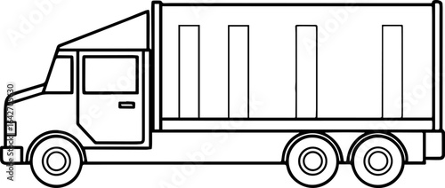 Container truck outline vector illustration, line art