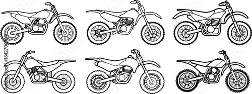 Set of Dirt bike outline vector illustration, line art