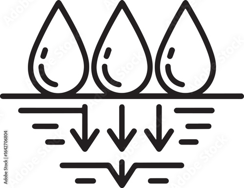 Water droplets passing through a surface into the ground with arrows indicating flow