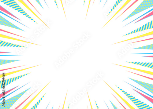 柄入りの集中線、背景フレーム、ポップなデザイン