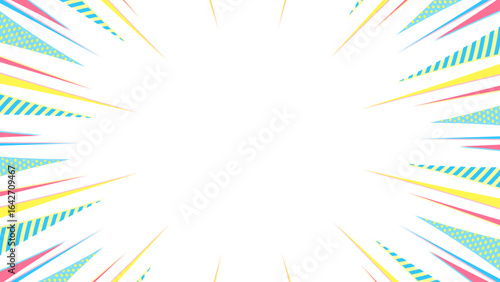 柄入りの集中線、背景フレーム、ポップなデザイン、16:9サイズ