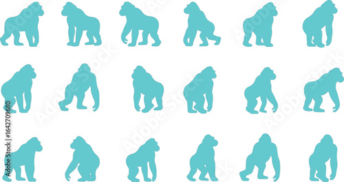 A blue vector silhouette set of wild animals like elephants and bears is a great design illustration for a zoo or safari