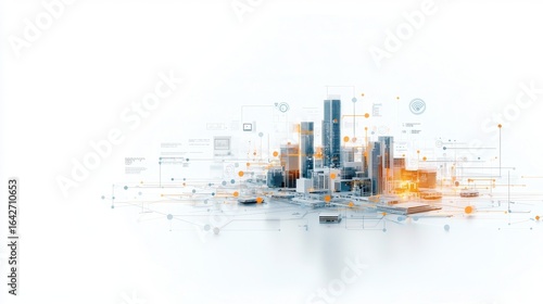 Urban skyline development modern city digital art futuristic environment aerial view innovation concepts for growth