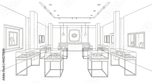 Jewelry store interior design sketch showcase display cabinet lighting