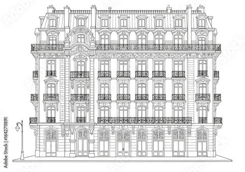 Apartment building architecture drawing facade design blueprint vector
