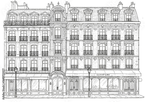 Paris architecture buildings line art vector illustration drawing