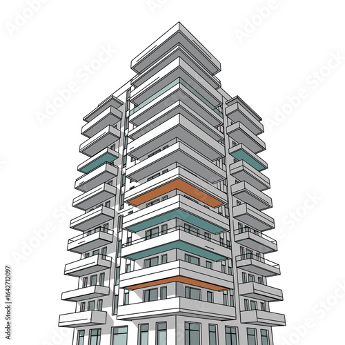 Modern high rise apartment building architecture design illustration