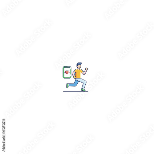 Free Download Cartoon man running with heart monitor and yellow circles  illustration - GFXLoad