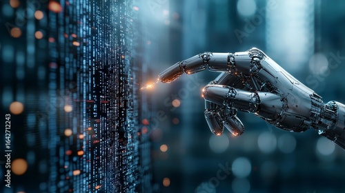 Robotic interaction with digital data futuristic environment visual content technology concept